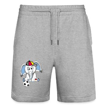 Elefant mit Fußball  - Stanley/Stella Unisex Bio Joggingshorts Trainer  - Grau meliert - Vorne - Nik (191cm) & Marisol (170cm)