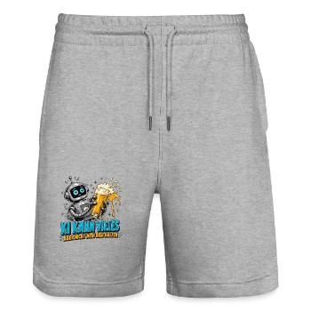 Roboter Bier Spruch - Stanley/Stella Unisex Bio Joggingshorts Trainer  - Grau meliert - Vorne - Nik (191cm) & Marisol (170cm)