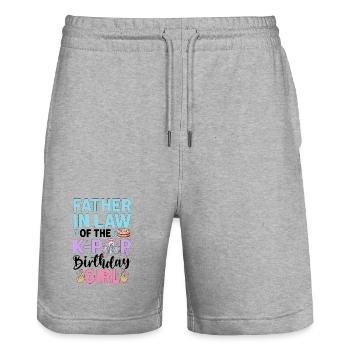 Beau-père de la fille anniversaire de la K-Pop - Short de jogging bio TRAINER Stanley/Stella unisexe - gris chiné - Devant - Nik (191cm) & Marisol (170cm)