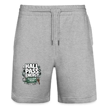 Funny Gift Shirts, Hall Pass Energy Teacher Mode - Stanley/Stella Unisex Bio Joggingshorts Trainer  - Grau meliert - Vorne - Nik (191cm) & Marisol (170cm)