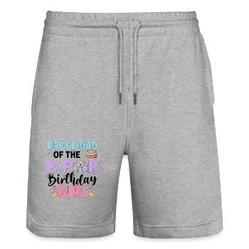 Proud Dad of The K-Pop Birthday Girl - Stanley/Stella Trainer Unisex Organic Jogging Shorts - heather grey - Front - Nik (191cm) & Marisol (170cm)