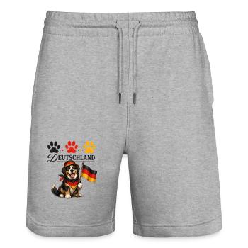 Deutschland Hund mit Flagge Pfoten - Stanley/Stella Unisex Bio Joggingshorts Trainer  - Grau meliert - Vorne - Nik (191cm) & Marisol (170cm)