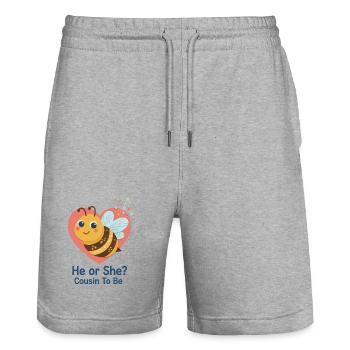 Gender Reveal He Or She Cousin To Be Baby Shower - Stanley/Stella Trainer Unisex Organic Jogging Shorts - heather grey - Front - Nik (191cm) & Marisol (170cm)