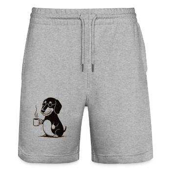 Hund mit Kaffee - Stanley/Stella Unisex Bio Joggingshorts Trainer  - Grau meliert - Vorne - Nik (191cm) & Marisol (170cm)