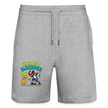 5 . Birthday Football - Stanley/Stella Trainer Unisex Organic Jogging Shorts - heather grey - Front - Nik (191cm) & Marisol (170cm)