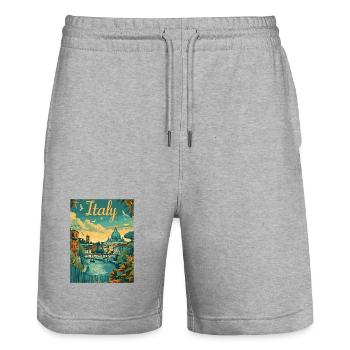 Italy Panorama on the Tiber - Stanley/Stella Trainer Unisex Organic Jogging Shorts - heather grey - Front - Nik (191cm) & Marisol (170cm)