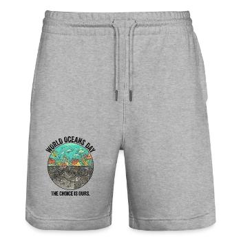 The Choice Is Ours – World Oceans Day Dolphin - Stanley/Stella Unisex Bio Joggingshorts Trainer  - Grau meliert - Vorne - Nik (191cm) & Marisol (170cm)