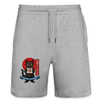 Black cat on Friday 13th e-Ukiyo style  - Stanley/Stella Unisex Bio Joggingshorts Trainer  - Grau meliert - Vorne - Nik (191cm) & Marisol (170cm)