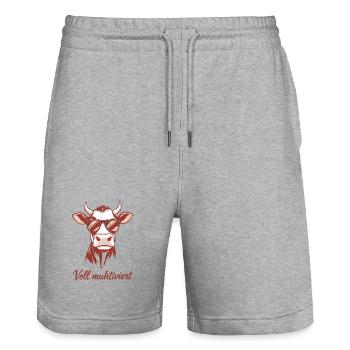 Voll Muhtviert Kuh mit Sonnenbrille - Stanley/Stella Unisex Bio Joggingshorts Trainer  - Grau meliert - Vorne - Nik (191cm) & Marisol (170cm)