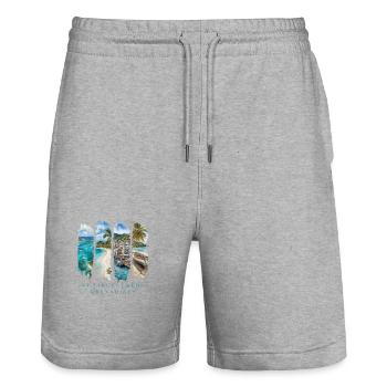 Voyage à Saint-Vincent – Plage et Océan des Caraïbes - Short de jogging bio TRAINER Stanley/Stella unisexe - gris chiné - Devant - Nik (191cm) & Marisol (170cm)