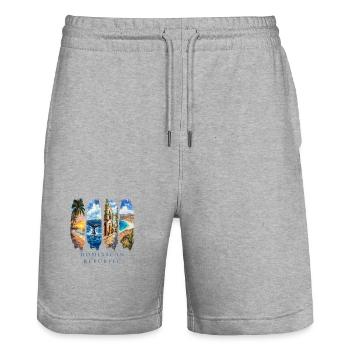 Voyage de vacances Dom Rep – Plage et culture des Caraïbes - Short de jogging bio TRAINER Stanley/Stella unisexe - gris chiné - Devant - Nik (191cm) & Marisol (170cm)