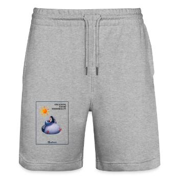 DIE KLEINE TAUBE NIMMERSATT - Herbert mit Wurm - Stanley/Stella Unisex Bio Joggingshorts Trainer  - Grau meliert - Vorne - Nik (191cm) & Marisol (170cm)