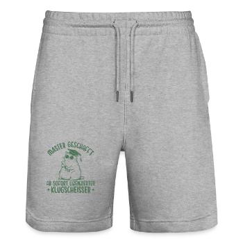 Master Abschluss Katze Lizenzierter Klugscheißer - Stanley/Stella Unisex Bio Joggingshorts Trainer  - Grau meliert - Vorne - Nik (191cm) & Marisol (170cm)