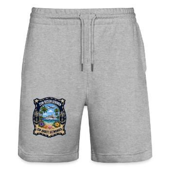 Zum Reisen geboren zur Arbeit gezwungen Travel - Stanley/Stella Unisex Bio Joggingshorts Trainer  - Grau meliert - Vorne - Nik (191cm) & Marisol (170cm)