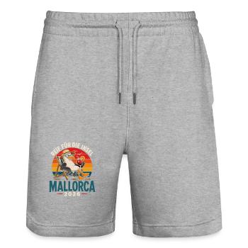 Mallorca 2026 Strandkorb Seemöwe - Stanley/Stella Unisex Bio Joggingshorts Trainer  - Grau meliert - Vorne - Nik (191cm) & Marisol (170cm)