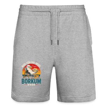 Borkum Insel Relax 2026 - Stanley/Stella Unisex Bio Joggingshorts Trainer  - Grau meliert - Vorne - Nik (191cm) & Marisol (170cm)
