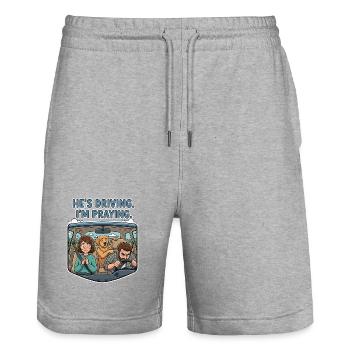 Hes Driving I'm Praying - Stanley/Stella Trainer Unisex Organic Jogging Shorts - heather grey - Front - Nik (191cm) & Marisol (170cm)