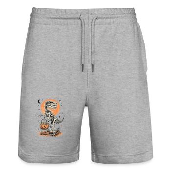 Dino Skeleton Halloween Candy Dinosaur - Stanley/Stella Trainer Unisex Organic Jogging Shorts - heather grey - Front - Nik (191cm) & Marisol (170cm)