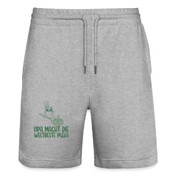 Opa macht die weltbeste Pizza Retro Katze - Stanley/Stella Unisex Bio Joggingshorts Trainer  - Grau meliert - Vorne - Nik (191cm) & Marisol (170cm)