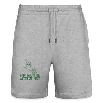 Papa macht die weltbeste Pizza Retro Katze - Stanley/Stella Unisex Bio Joggingshorts Trainer  - Grau meliert - Vorne - Nik (191cm) & Marisol (170cm)