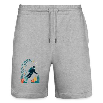 Underwater divers and colorful coral life - Stanley/Stella Trainer Unisex Organic Jogging Shorts - heather grey - Front - Nik (191cm) & Marisol (170cm)