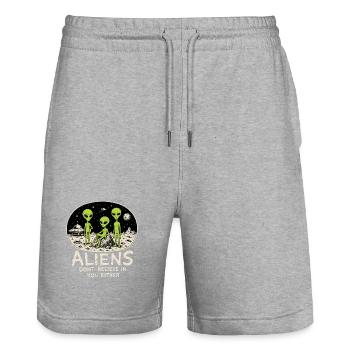 Aliens Don’t Believe in You Either - Stanley/Stella Trainer Unisex Organic Jogging Shorts - heather grey - Front - Nik (191cm) & Marisol (170cm)
