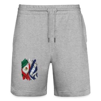 Proud of the flags of Mexico and Honduras - Stanley/Stella Trainer Unisex Organic Jogging Shorts - heather grey - Front - Nik (191cm) & Marisol (170cm)