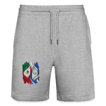 Fiers des drapeaux du Mexique et du Salvador - Short de jogging bio TRAINER Stanley/Stella unisexe - gris chiné - Devant - Nik (191cm) & Marisol (170cm)