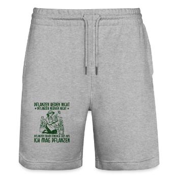 Pflanzen Nerven nicht Retro Gärtnerin - Stanley/Stella Unisex Bio Joggingshorts Trainer  - Grau meliert - Vorne - Nik (191cm) & Marisol (170cm)