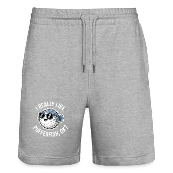 Expressions du poisson-globe : Cadeau amusant du poisson-globe - Short de jogging bio TRAINER Stanley/Stella unisexe - gris chiné - Devant - Nik (191cm) & Marisol (170cm)