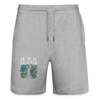 Tropical Backyard Tropical Garden - Stanley/Stella Trainer Unisex Organic Jogging Shorts - heather grey - Front - Nik (191cm) & Marisol (170cm)