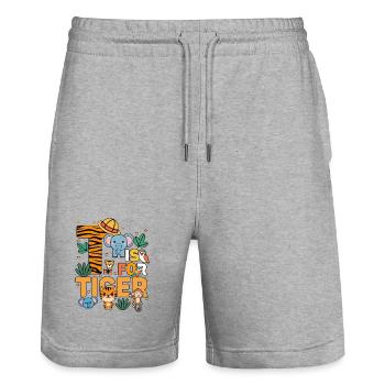 T c’est pour la fête du zoo du tigre Anniversaire du zoo de la jungle - Short de jogging bio TRAINER Stanley/Stella unisexe - gris chiné - Devant - Nik (191cm) & Marisol (170cm)