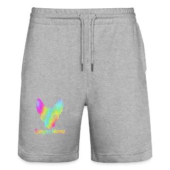 Sphynx Mama - Stanley/Stella Trainer Unisex Organic Jogging Shorts - heather grey - Front - Nik (191cm) & Marisol (170cm)