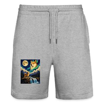 Shiba Inu Howling Moon Doge Kawaii - Stanley/Stella Trainer Unisex Organic Jogging Shorts - heather grey - Front - Nik (191cm) & Marisol (170cm)