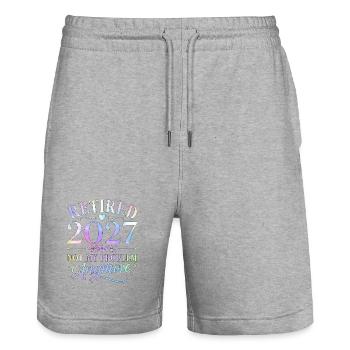 Retired 2027 Not My Problem Anymore - Stanley/Stella Trainer Unisex Organic Jogging Shorts - heather grey - Front - Nik (191cm) & Marisol (170cm)