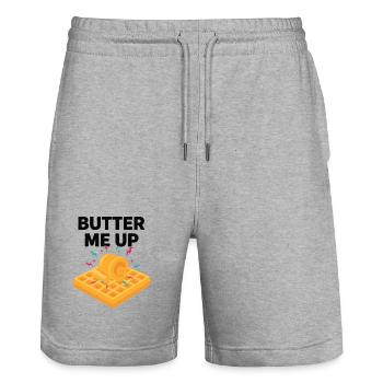 Breakfast Funny Brunch Coffee Pancake Butter Me Up - Stanley/Stella Trainer Unisex Organic Jogging Shorts - heather grey - Front - Nik (191cm) & Marisol (170cm)