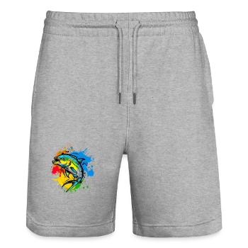 Graphiques de pêcheur - Short de jogging bio TRAINER Stanley/Stella unisexe - gris chiné - Devant - Nik (191cm) & Marisol (170cm)