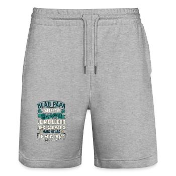 Beau-Papa Humour Meilleur Cadeau Fête Des Pères - Short de jogging bio TRAINER Stanley/Stella unisexe - gris chiné - Devant - Nik (191cm) & Marisol (170cm)