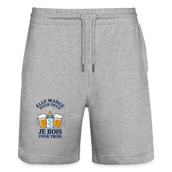 Elle Mange Pour Deux Je Bois Pour Trois - Short de jogging bio TRAINER Stanley/Stella unisexe - gris chiné - Devant - Nik (191cm) & Marisol (170cm)