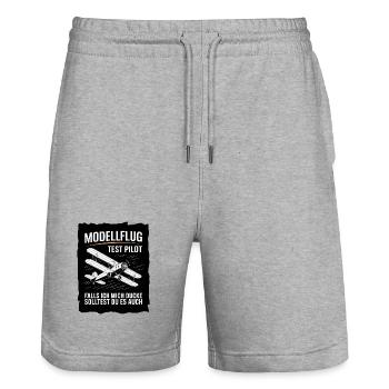  Modellflug Test Pilot Falls Ich Mich Ducke - Stanley/Stella Unisex Bio Joggingshorts Trainer  - Grau meliert - Vorne - Nik (191cm) & Marisol (170cm)