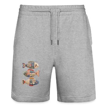 Patchwork Crochet Fish Trio - Stanley/Stella Trainer Unisex Organic Jogging Shorts - heather grey - Front - Nik (191cm) & Marisol (170cm)