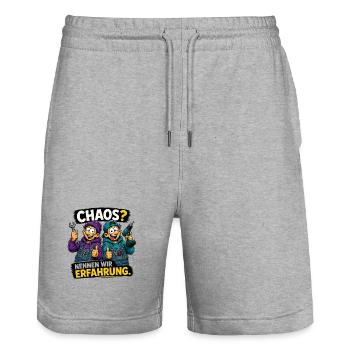 Chaos? Nennen wir Erfahrung – Lustiges Handwerker  - Stanley/Stella Unisex Bio Joggingshorts Trainer  - Grau meliert - Vorne - Nik (191cm) & Marisol (170cm)