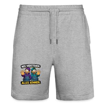Nix verstehen. Alles können. – Lustiger Handwerker - Stanley/Stella Unisex Bio Joggingshorts Trainer  - Grau meliert - Vorne - Nik (191cm) & Marisol (170cm)