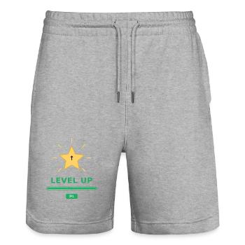 Level Up IRL – Gamer Motivation - Short de jogging bio TRAINER Stanley/Stella unisexe - gris chiné - Devant - Nik (191cm) & Marisol (170cm)