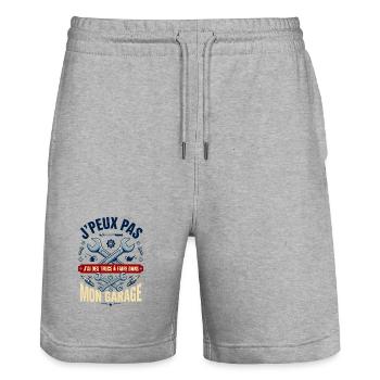 J'peux Pas J'ai Garage - Cadeau Mécanicien Rétro - Short de jogging bio TRAINER Stanley/Stella unisexe - gris chiné - Devant - Nik (191cm) & Marisol (170cm)