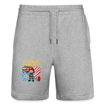 Aufgepasst Ich Bin Jetzt 2 Feuerwehr Geburtstag - Stanley/Stella Unisex Bio Joggingshorts Trainer  - Grau meliert - Vorne - Nik (191cm) & Marisol (170cm)