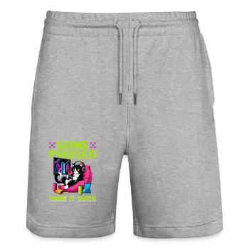 Gamer Gaming Cat Video Game - Stanley/Stella Unisex Bio Joggingshorts Trainer  - Grau meliert - Vorne - Nik (191cm) & Marisol (170cm)