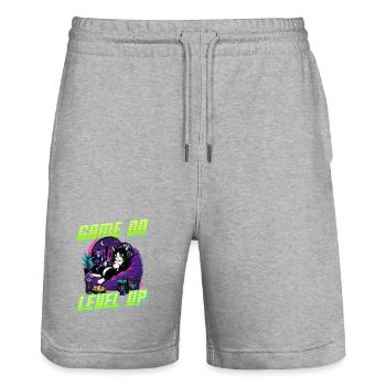 Gamer Gaming Cat Video Game - Stanley/Stella Unisex Bio Joggingshorts Trainer  - Grau meliert - Vorne - Nik (191cm) & Marisol (170cm)