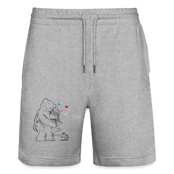 Teddy fährt in den Urlaub - Stanley/Stella Unisex Bio Joggingshorts Trainer  - Grau meliert - Vorne - Nik (191cm) & Marisol (170cm)