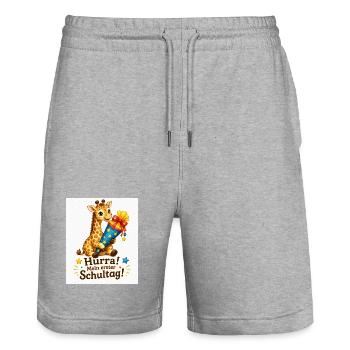 Giraffe feiert ersten Schultag - Stanley/Stella Unisex Bio Joggingshorts Trainer  - Grau meliert - Vorne - Nik (191cm) & Marisol (170cm)